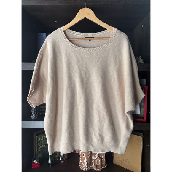 Quince Lightweight Cotton Cashmere Link-Stitch Dolman Sweater In Oatmeal Size XL - Picture 4 of 7